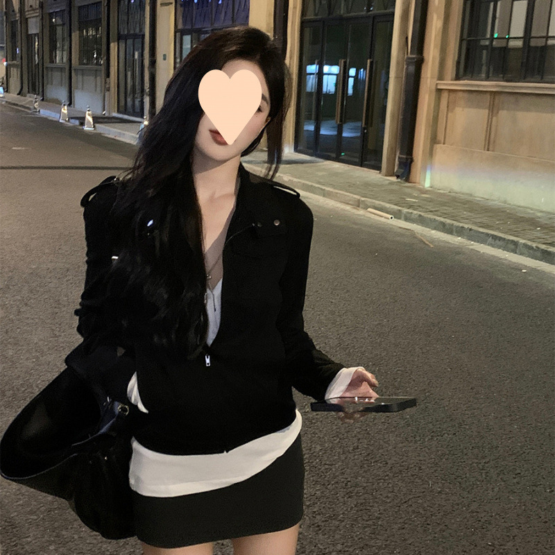 美式复古短款外套女春秋季新款韩版休闲百搭长袖上衣修身显瘦夹克|undefined