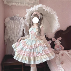 【スイートムース】錦園ロリータオリジナル かわいくて甘いコントラストカラーの爽やかなJSKドレス