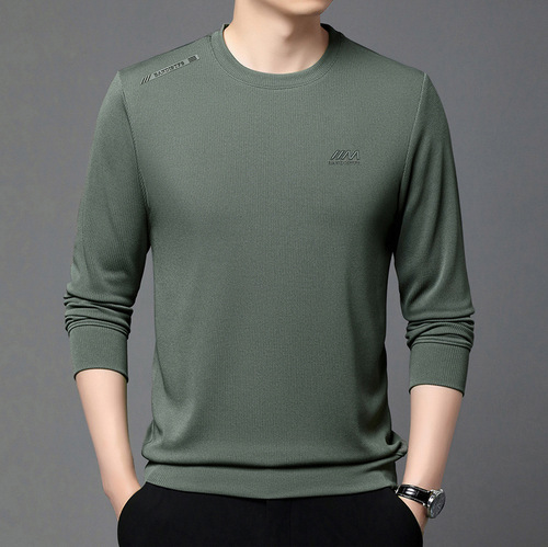 Men's Long-Sleeve T-Shirt for Spring 2025, Casual Top for Layering and Wearing, Letter Print Crew Neck Fashion Hoodie