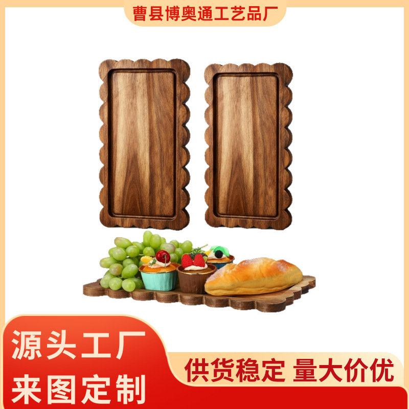 Acacia Wood Wavy Edge Tray for Home Use, Snack and Fruit Plate, Nordic Style Solid Wood Decorative Display Plate, Cheese Board