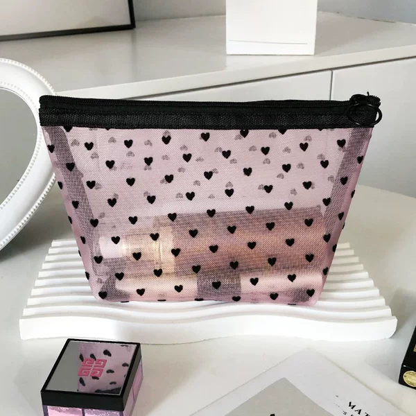 Velvet Mesh Makeup Bag, Portable Foldable Toiletry Large-Capacity Lipstick Storage Bag, Hand-Held 20X12X8Cm