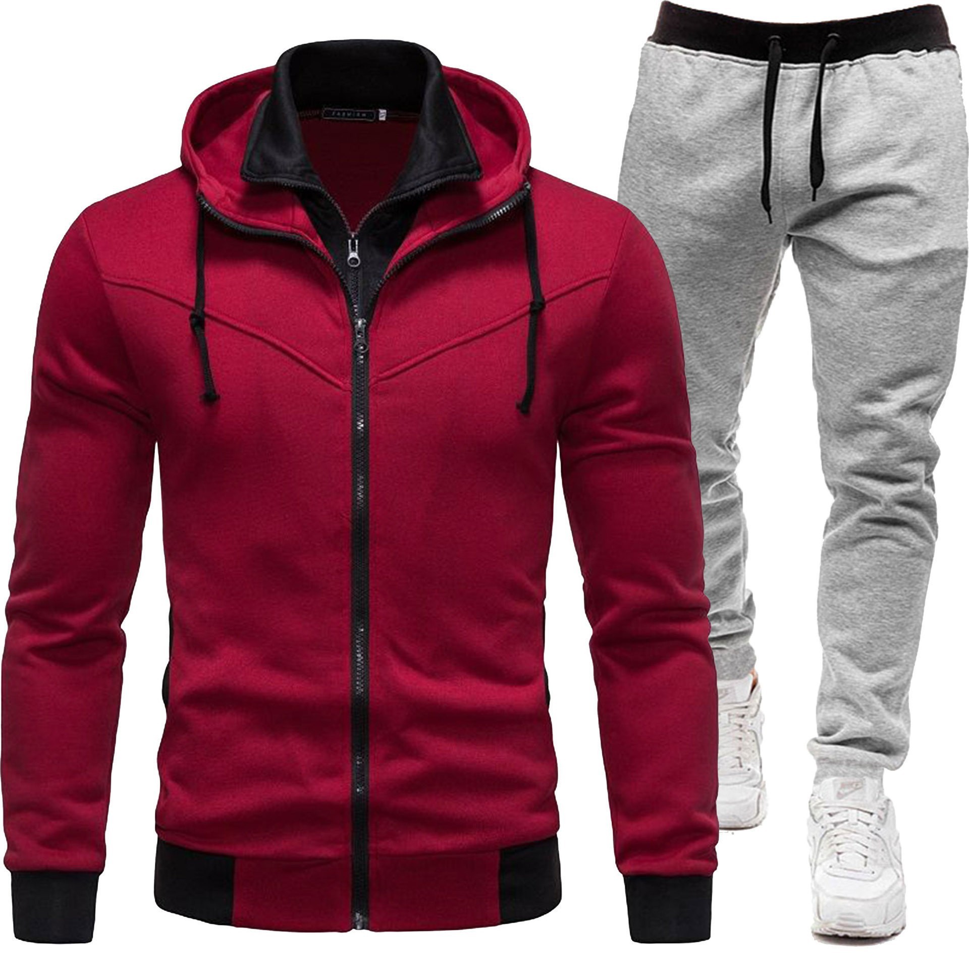 레드 + 라이트 그레이 팬츠