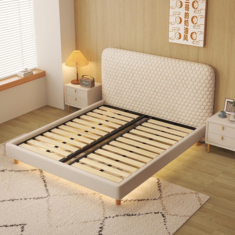 日式懸浮床侘寂風意式極簡主臥北歐真皮床現代簡約布藝奶油風床