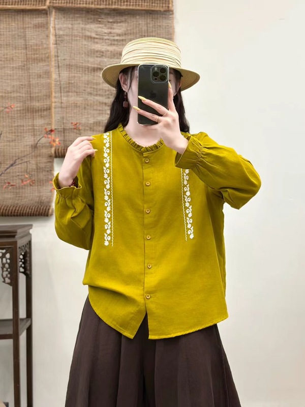 2025秋季新款重工绣花开衫立领花边领气质森女系文艺范双纱小开衫|undefined