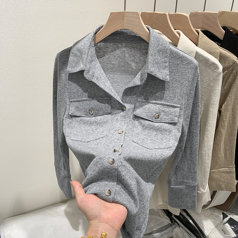 Brand Discount Casual Workwear Pocket Lapel Long-Sleeved Shirt T-Shirt Women's Spring and Autum 2025 New Polo Shirt