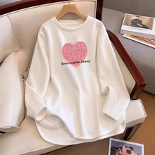 不规则弧形下摆长袖t恤女秋冬新款内搭打底衫中长款显瘦磨毛上衣