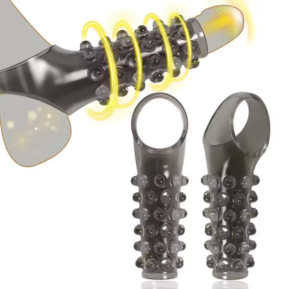 Textured TPE Penis Sleeve Condom with Studded Surface and Foreskin Blocker Design — detail image 4