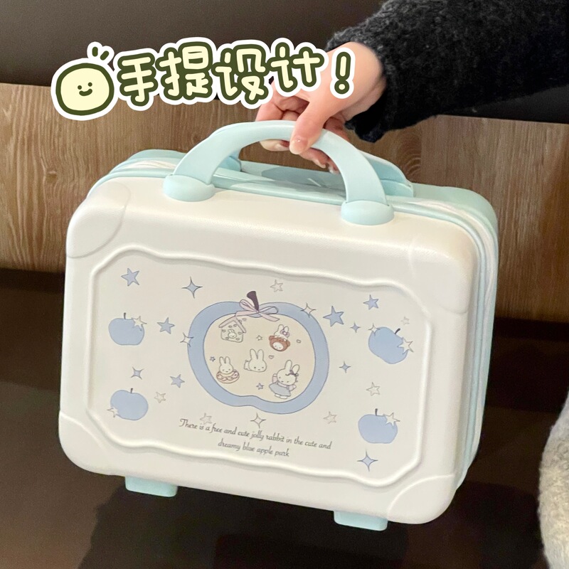Suitcase for Women, Cute Apple Rabbit Mini Cosmetic Case 14inch Small Lightweight New Storage Bag Travel Suitcase