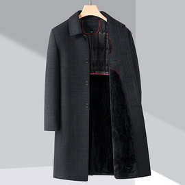 冬季新款毛呢大衣男士中老年长款过膝爸爸装羊毛呢子加绒加厚外套