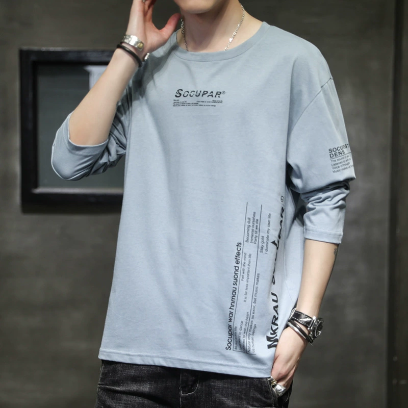 0319 футболка с длинными рукавами Мужская весенне-осенняя Повседневная Свободная футболка рубашки в бутылках в Корейском стиле топ для мужчин