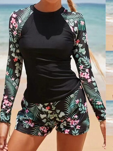 European and American Cross-border New Arrival Amazon AliExpress Foreign Trade Swimsuit Long-Sleeved Digital-Print Conservative Women's Bikini