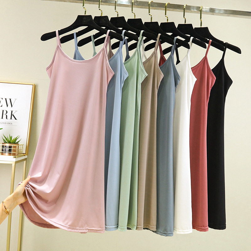 Ice Silk Camisole Dress for Women, Summer Thin Sleeveless Base Dress, Black New High-Waisted Slip Dress