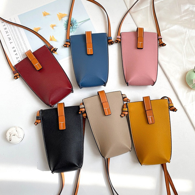 2024 verano teléfono móvil bandolera mujer estilo ins color de contraste billetera vertical todo fósforo cuero PU mini bolso bolso para teléfono móvil