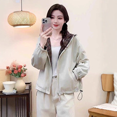休闲连帽短款风衣外套女2025春秋新款时尚百搭宽松显瘦夹克上衣潮