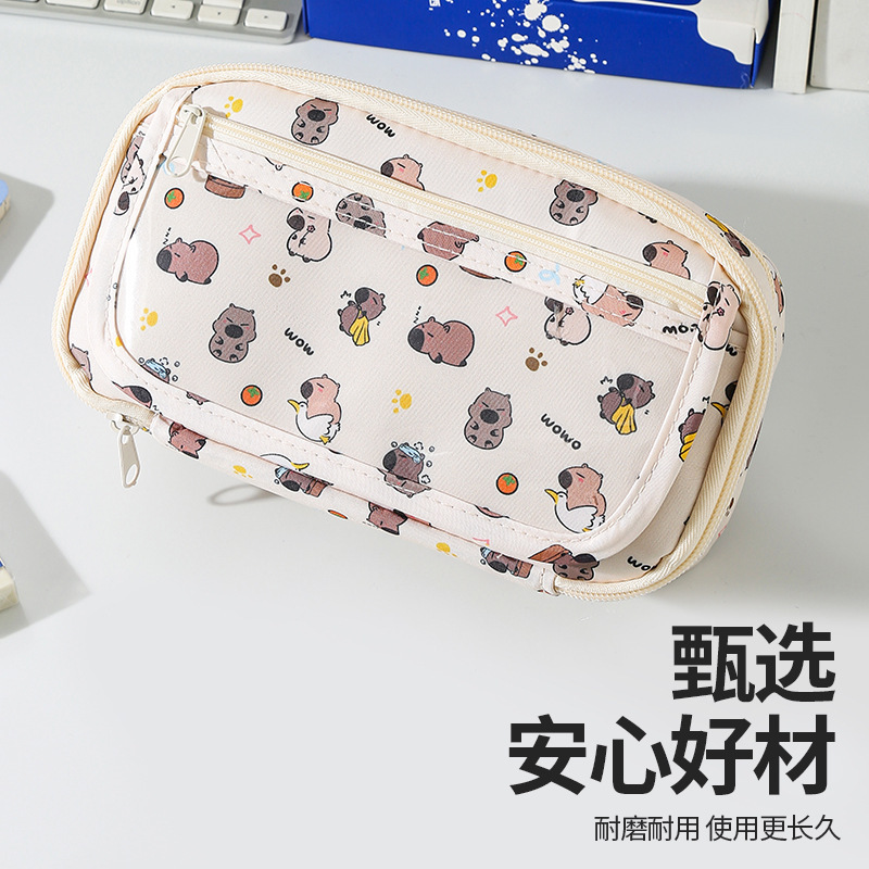 Versión coreana del estuche para lápices Kapibala, estilo lindo de alta gama, bolsa de papelería de gran capacidad para estudiantes de primaria y secundaria, caja de papelería de alto valor