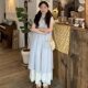 College Style suit Loose Casual Shirt Dress dress Women's White A- line Skirt Stacked Two-Piece suit Women