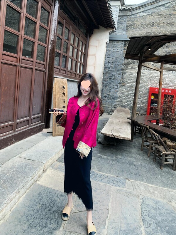 新中式国风玫红色外套女秋季大码胖气质设计感好看盘扣开衫上衣|undefined