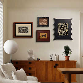 法式小众艺术装饰画客厅组合挂画卧室高级感设计师实木中古风壁画