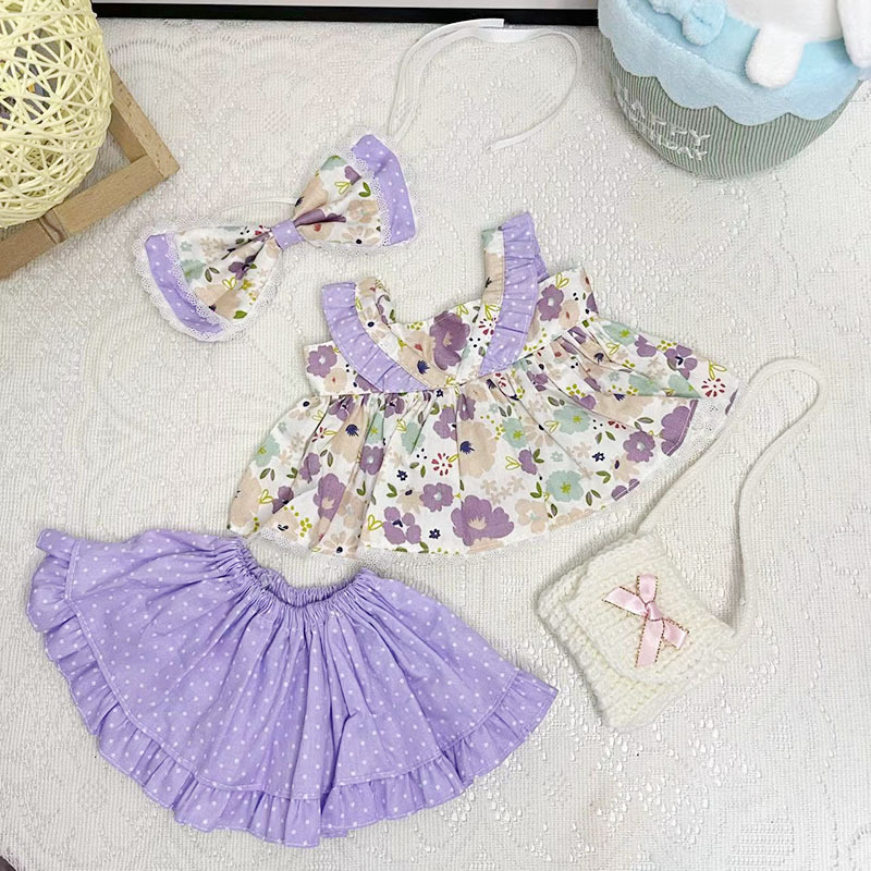 보라색 물방울 무늬 보라색 꽃무늬 + 가방