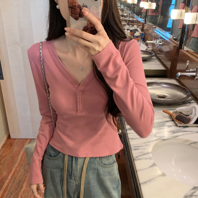 Spring sexy solid color short fuchsia long-sleeve