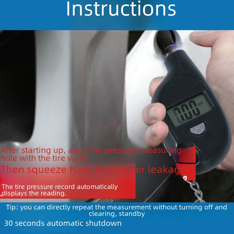 Mini digital tire pressure gauge keychain, LED/LCD display, portable protective housing