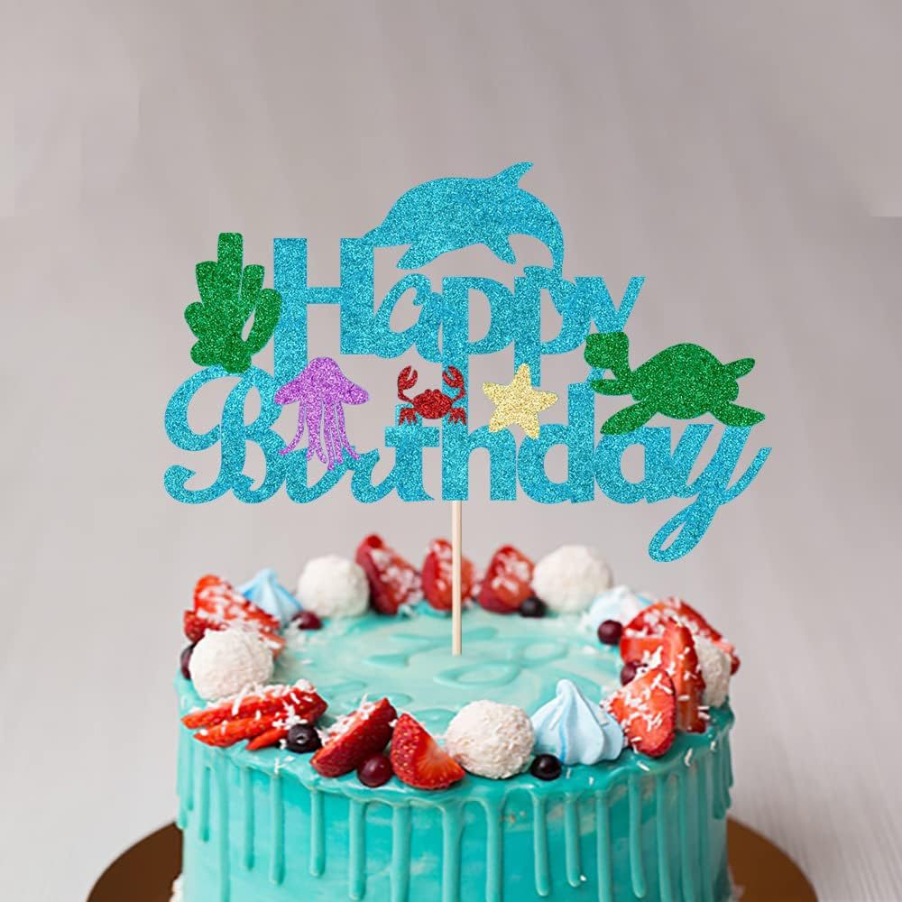 2024 nuevo estilo feliz cumpleaños decoración de pastel tema de animales marinos fiesta de cumpleaños decoración de pastel transfronterizo