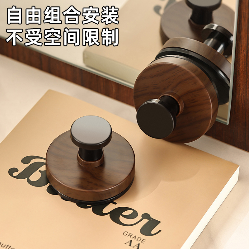 ウォールナット木目調吸盤ノブフック家庭用キッチン回転壁掛け収納ラックパンチフリーラックハンガー|undefined