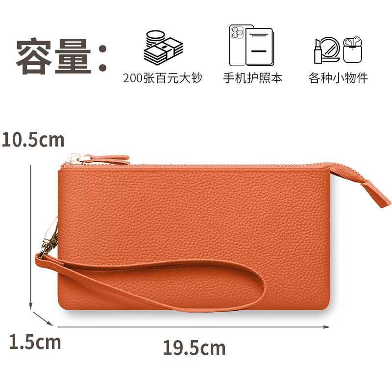 Cartera de mujer de cuero de vaca de primera capa de una pieza de doble capa de gran capacidad de cuero suave japonés y coreano explosivo bolso de almacenamiento de cartera larga