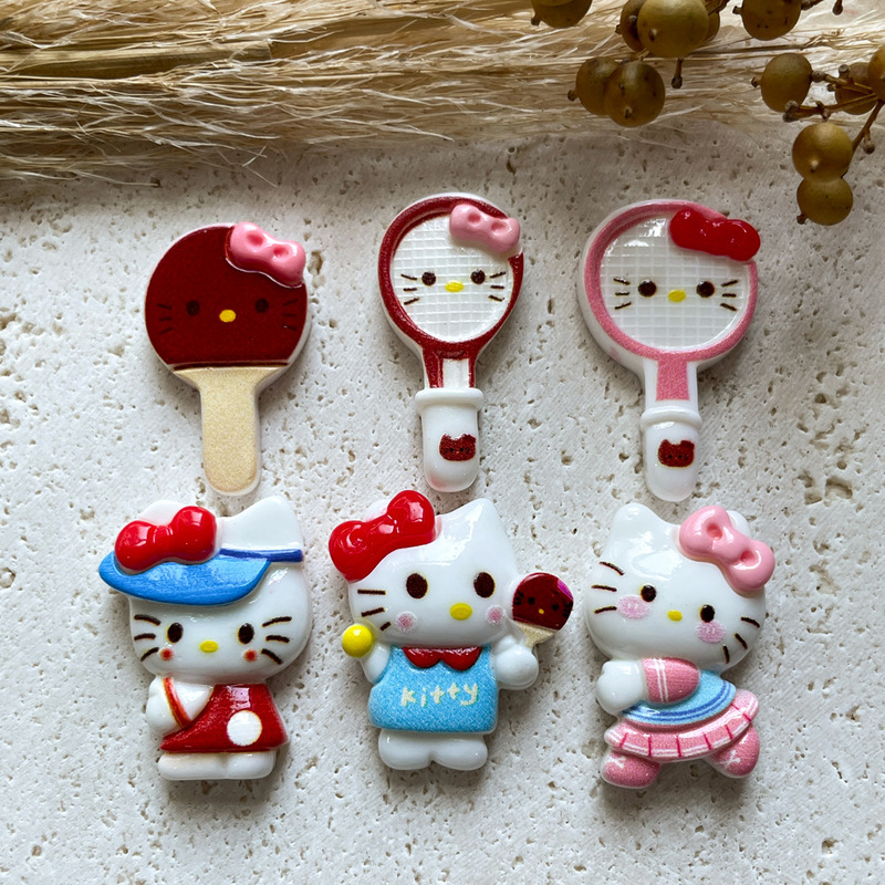 Cross-Border Export Cute Racket White Cat Resin Accessories DIY Mobile Phone Case Hole Shoe Shoe Buckle Hair Accessories Decorative Materials