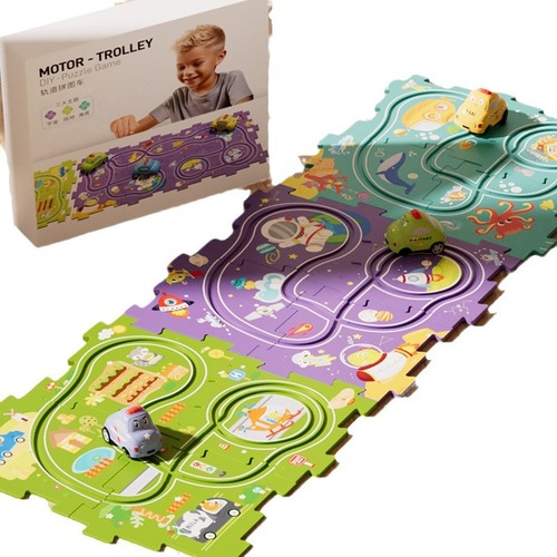 Cross-border toddler educational track car DIY puzzle sliding electric car toy gift set