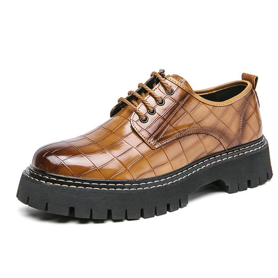 2024 Spring and Autumn Cross-border plus size Men's Low-top Big-head Leather Shoes New Men's Thick-soled Increased Nightclub Fashion Leather Shoes