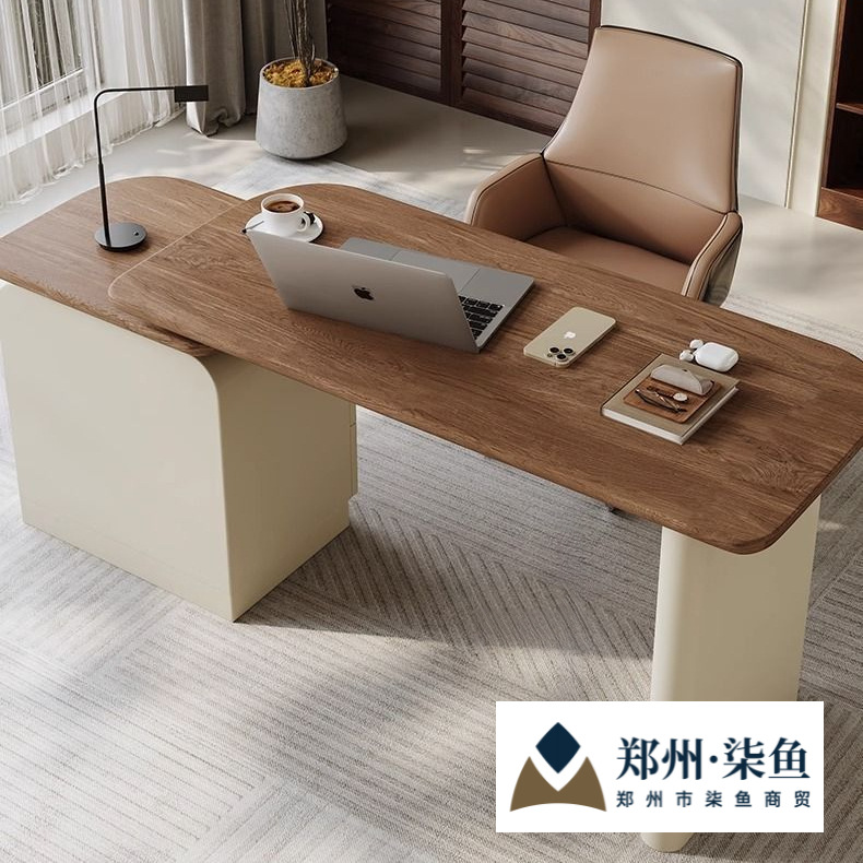 Walnut Color Desk, Light Luxury, High-End Minimalist Study Corner Computer Desk, Retro Cream Style Writing Desk