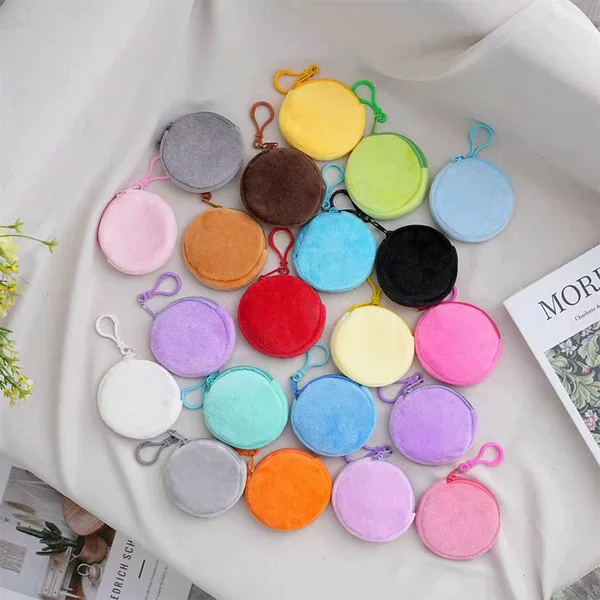 Candy Color Plush Round Coin Purse Mini Cute Wallet Id Children's Casual Child Card Holder Coin Bag