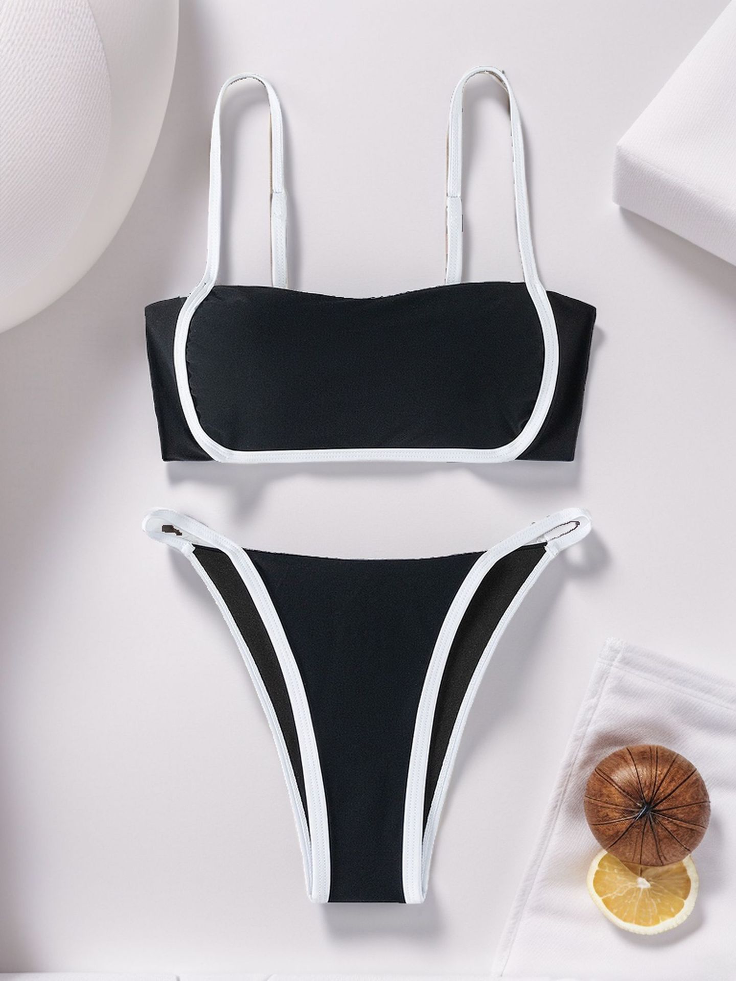 New Sexy Low Waisted Bikini Color Block Lace-Up Two Piece Swimsuit Women's Clothing_ecoleips.com