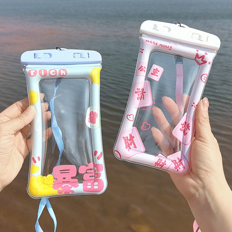漫画の携帯電話防水バッグ、タッチスクリーン、ラフティング、水泳、ダイビング、エアバッグ保護カバー、防塵写真機器保護バッグ|undefined