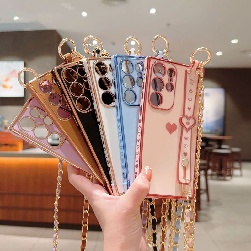 For Samsung S25 mobile phone case s23 love wristband A55 slung chain S21FE plating A53 soft case A54 women For Samsung S25 mobile phone case s23 love wristband A55 slung chain S21FE plating A53 soft case A54 women