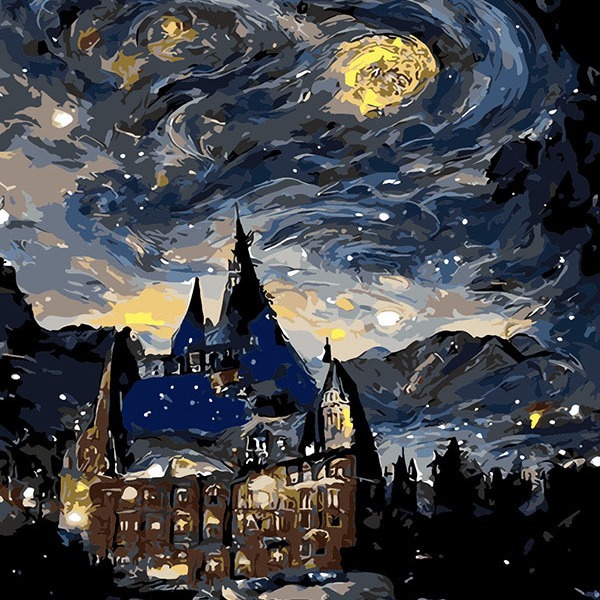 Van Gogh Starlight Castillo digital al óleo de Monet alta sensación de relleno pintura al óleo descompresión pintura artesanal Abstract