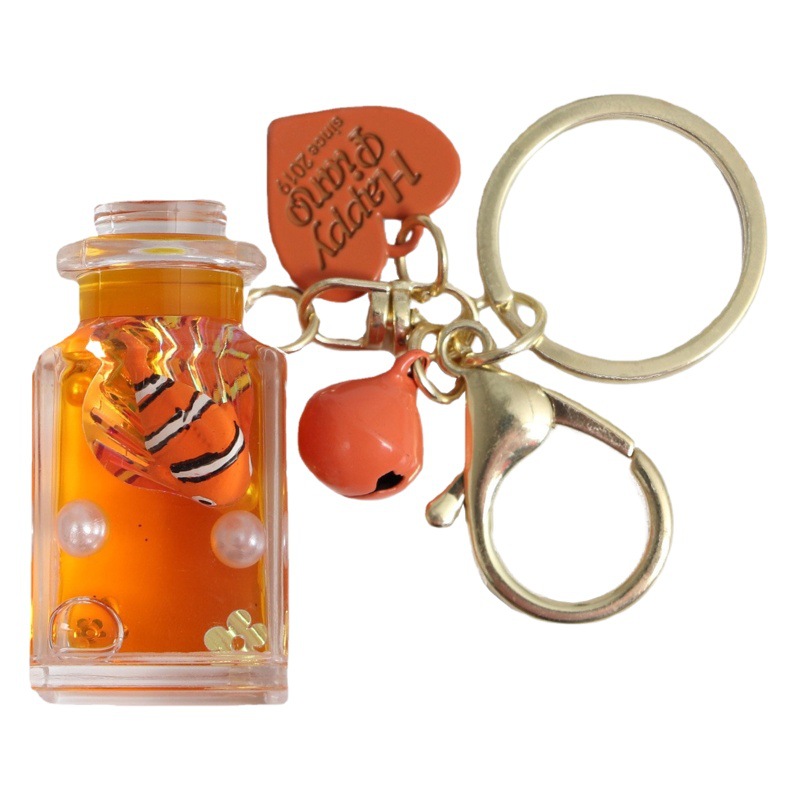 Flotante pequeño llavero de peces de colores para hombres y mujeres exquisito lindo botella a la deriva llave del coche colgante mochila colgante pequeño regalo