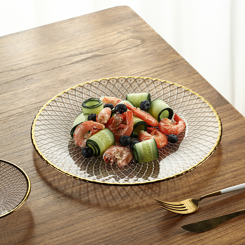 French-Style Fruit Plate, Light Luxury Glass Fruit Tray, Candy Small Plate, Gold-Rimmed Fruit Bowl, Trendy New Year High-End Dried Fruit Plate