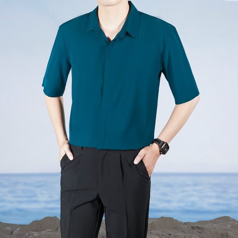 2024 Retro Men's Summer Shirt, Hong Kong Style, Student Loose Fit, Niche Design, Fun New Men's Top for Wearing Outerwear