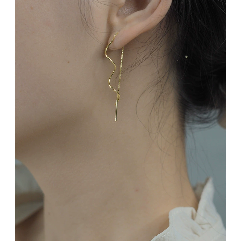 Серьги Wavy с кисточками, серебро 925, японский и корейский стиль, простой элегантный дизайн