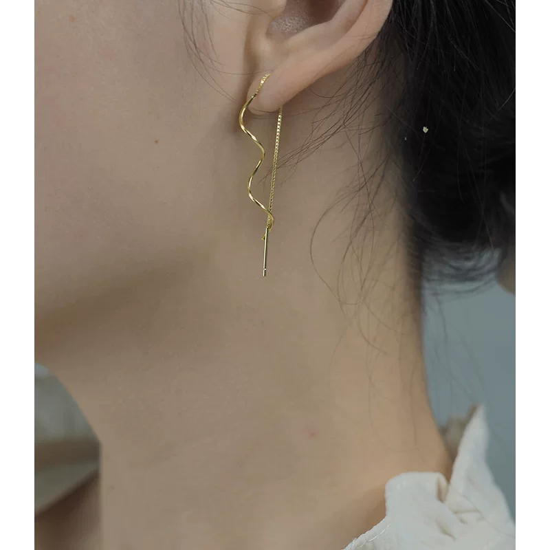 Серьги Wavy с кисточками, серебро 925, японский и корейский стиль, простой элегантный дизайн