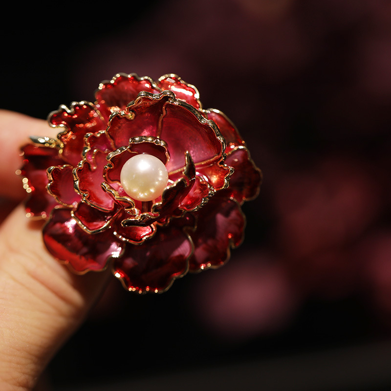 Retro multi-layer three-dimensional peony brooch pendant freshwater pearl corsage_voghion.com