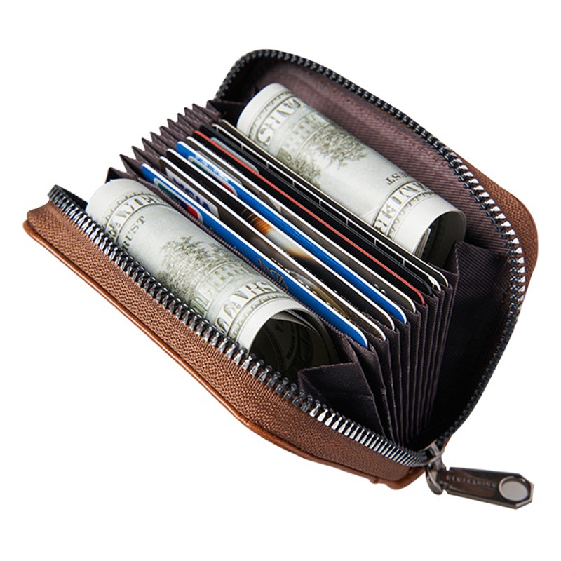 Credit Card Holder Wholesale, New Foreign Trade In-Stock Model, Men's Retro Multi-Card Slot Vertical Zipper Accordion-Style Card Holder