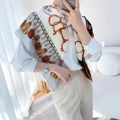 高禾 時尚簡約馬蹄扣斜紋印花圍巾90cm大方巾 外貿印尼西亞包頭巾