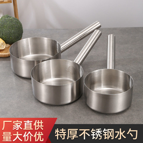 304 Flat Bottom Ladle Kitchen Spoon Stainless Steel Long Handle Flat Thick Soup Spoon Kitchen Scoop Long Handle Spoon