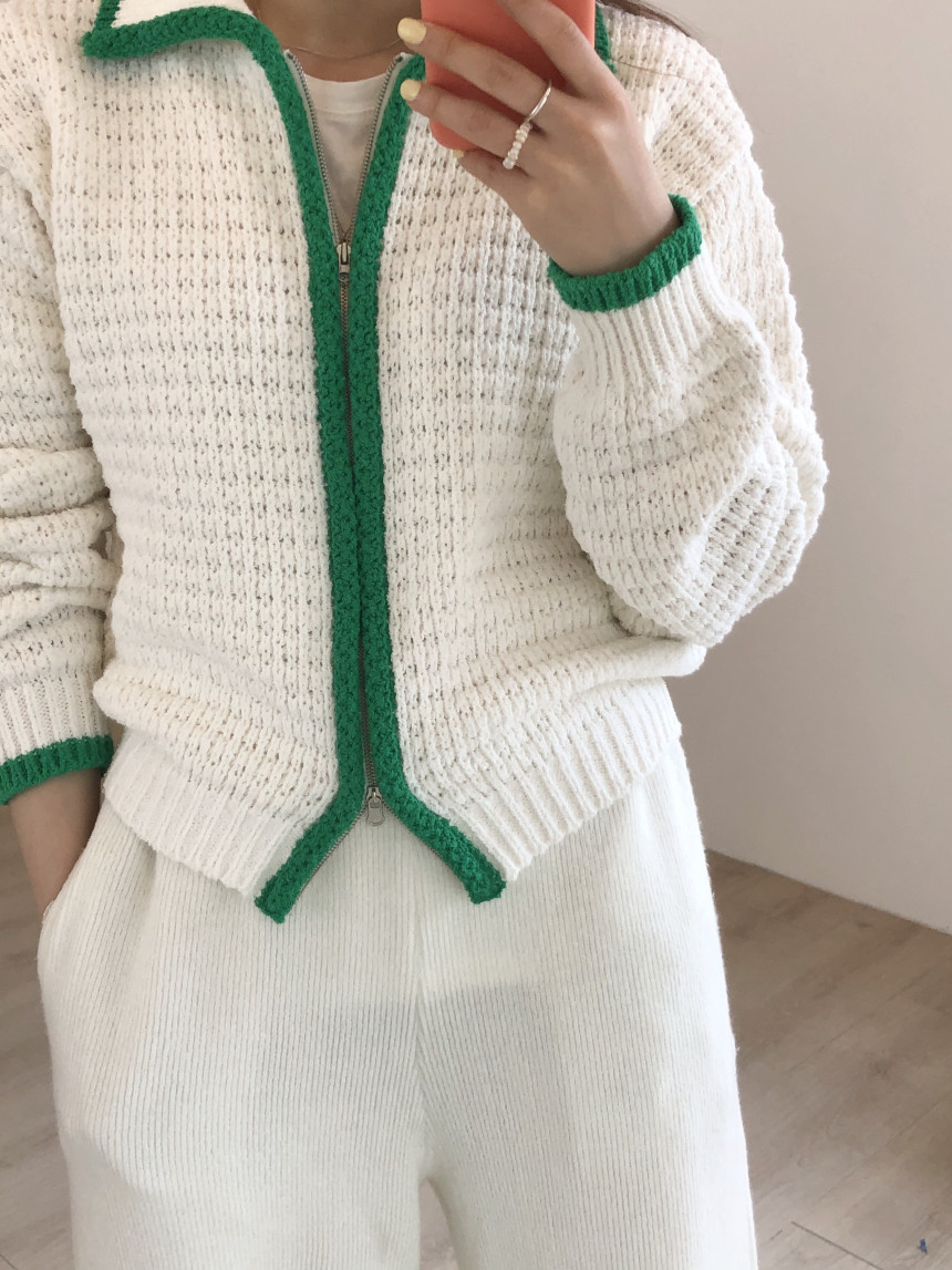 Contrast Thick Needle Zipper Cardigan Sweater Coat