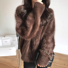 UNMUN水貂绒圆领套头毛衣女秋冬外穿2025新款慵懒风宽松马海毛针