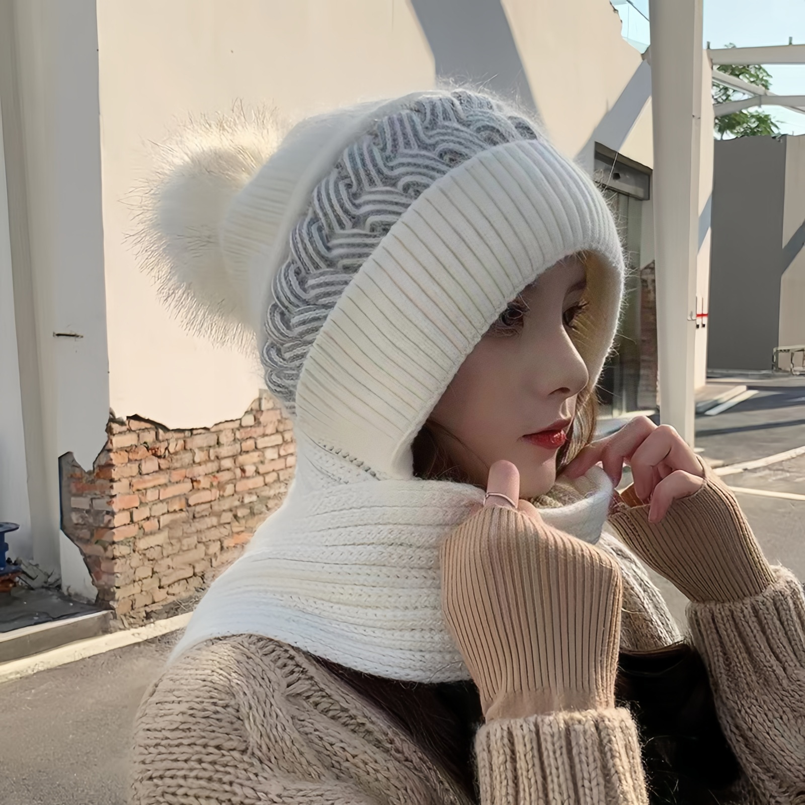 Autunno Inverno per donna, foderato in pile, spesso, antifreddo, protezione per orecchie e collo, cappello da ciclista per mamma, cappello lavorato a maglia con_voghion.com