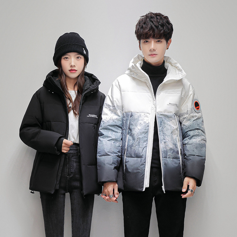 2024 New Gradient Short down Jacket, Unisex, Korean Style, Trendy Hooded Thickened Version, Popular on Tiktok and Kuaishou Live Streaming